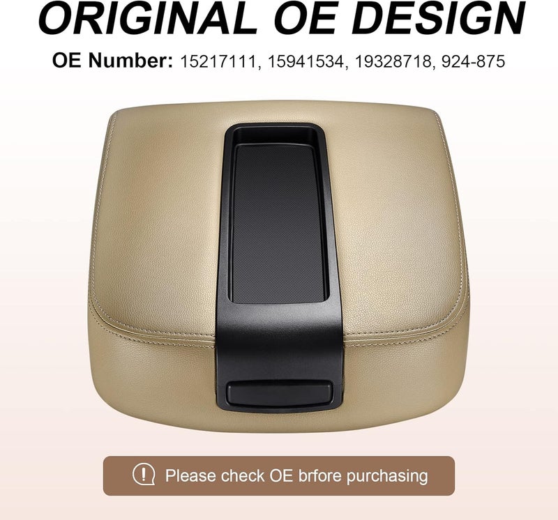 SPEEDWOW Center Console Lid Armrest Cover for Chevy Avalanche Silverado Tahoe GMC Yukon XL Sierra 2007 2008 2009 2010 2011 2012 2013 (Beige） - Image 2